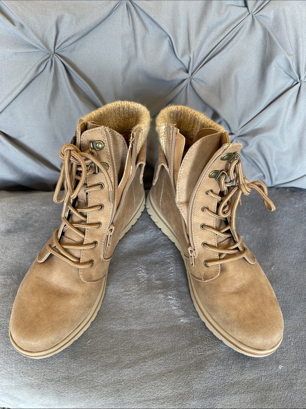 Cliffs by WHITE MOUNTAIN Tan Lace-Up Faux-Fur Ankle Boots